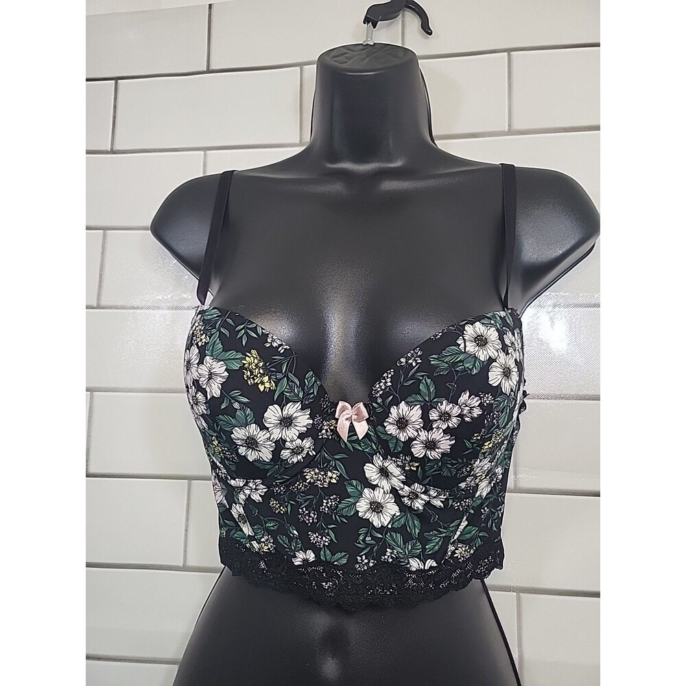 Adore Me 36B Bra Floral Print Push Up Balconette Longline Underwire Back Closure